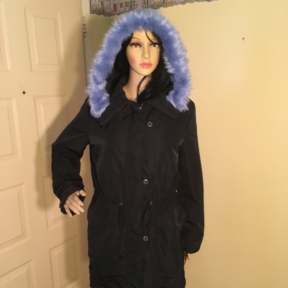 Who What Wear Jackets & Blazers - NWT Black Parka with blue faux fur trim size Small